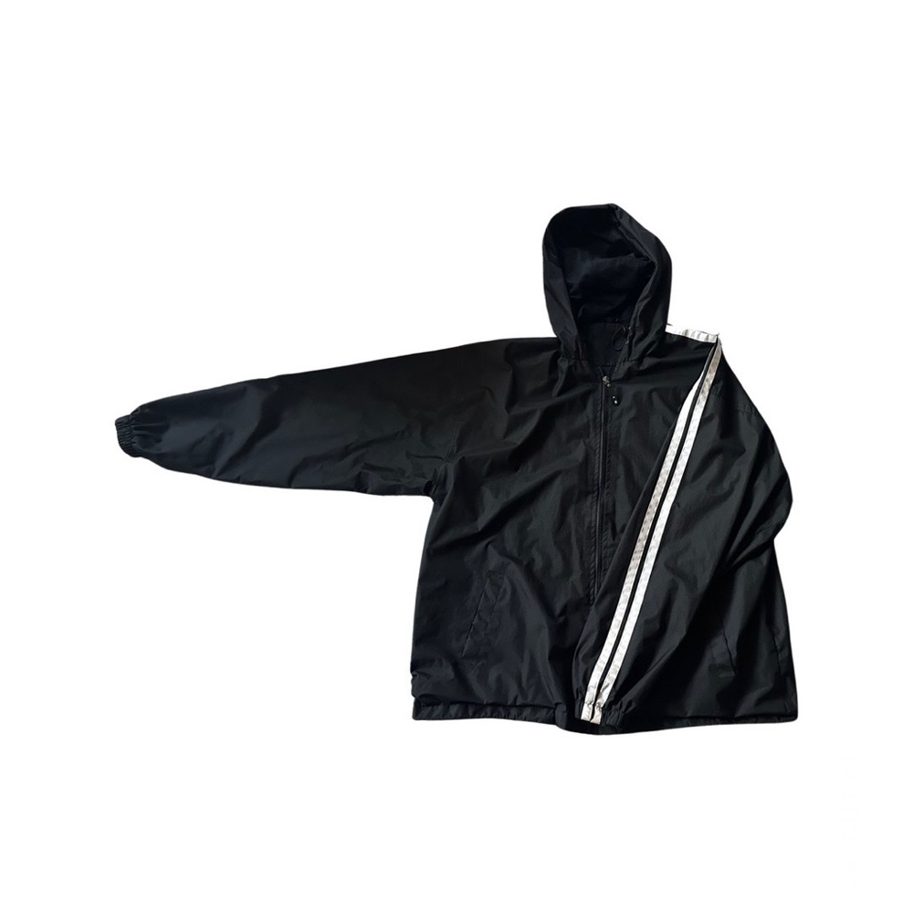 Oversized windbreaker, black, striped sleeve